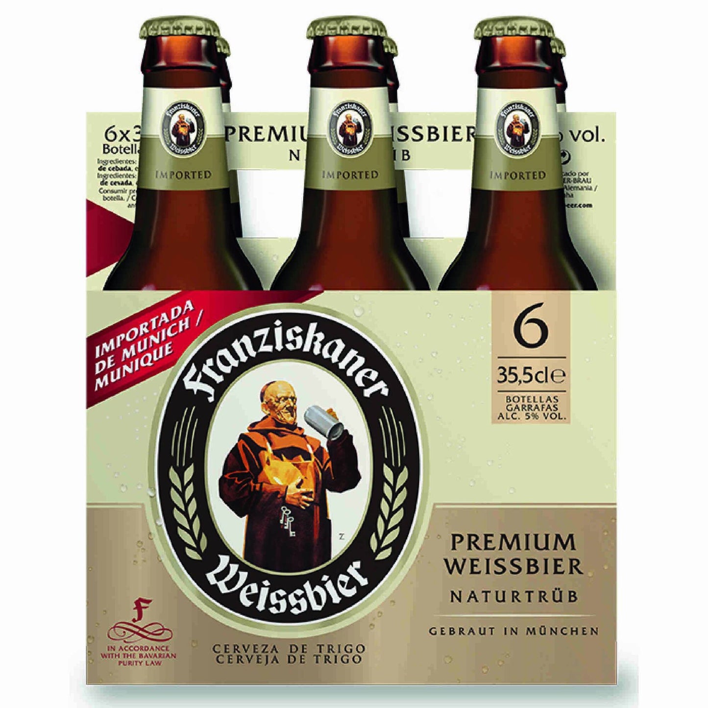 Franziskaner – 6 Pack (350 ml Bottles, 5% ABV) | Smooth Bavarian Wheat Beer