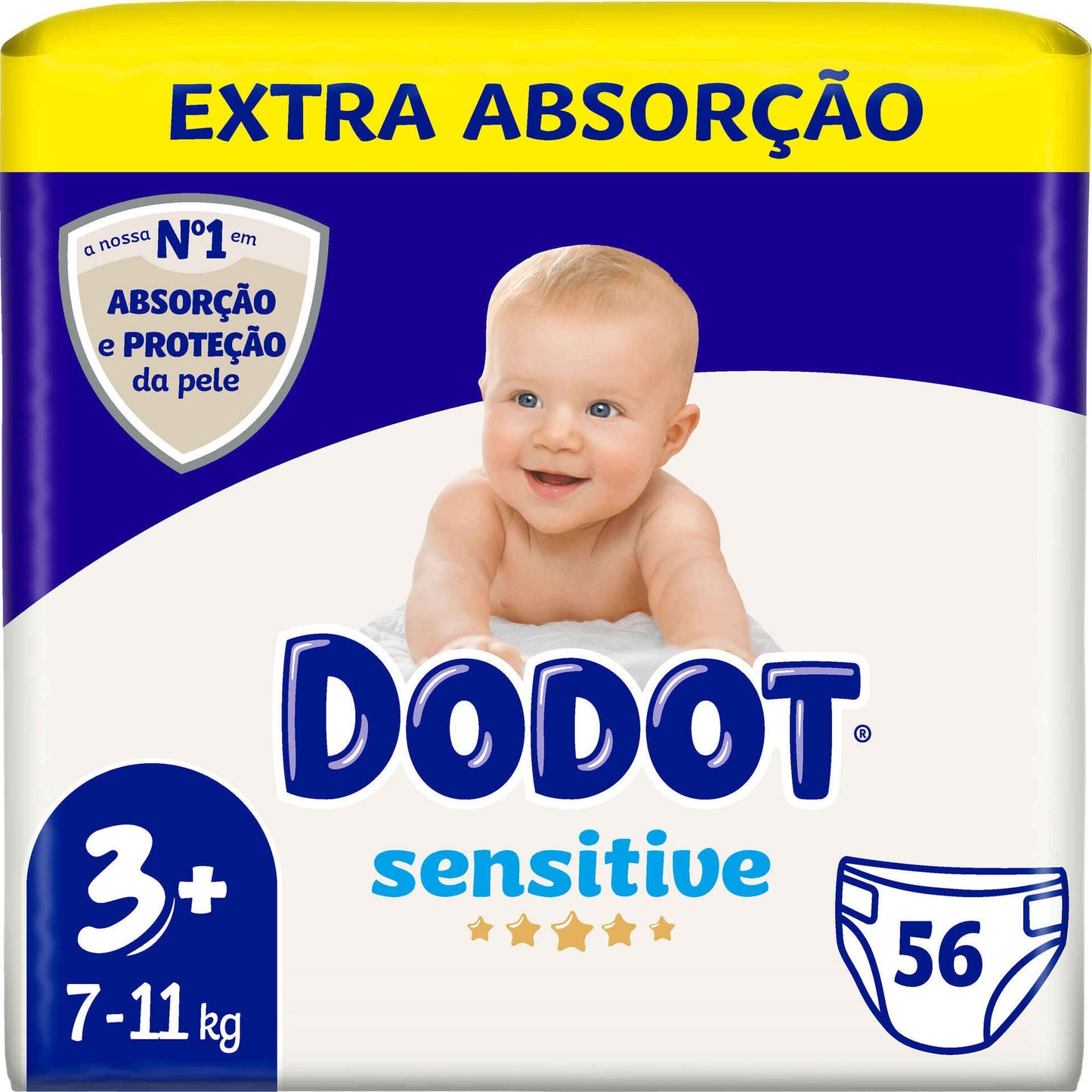 Dodot Sensitive Diapers T3+ 7–11 kg – 56 Units | Gentle Protection for Sensitive Skin