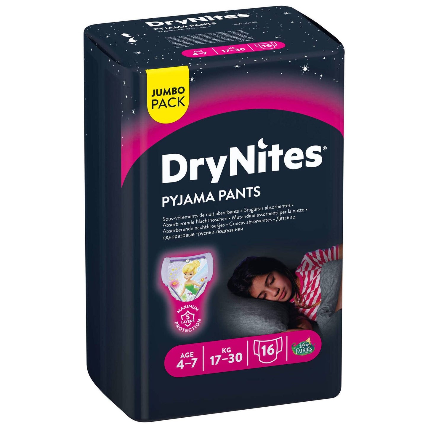 Huggies DryNites Girls 17-30kg (4-7Y) – 16 Pack | Overnight Protection