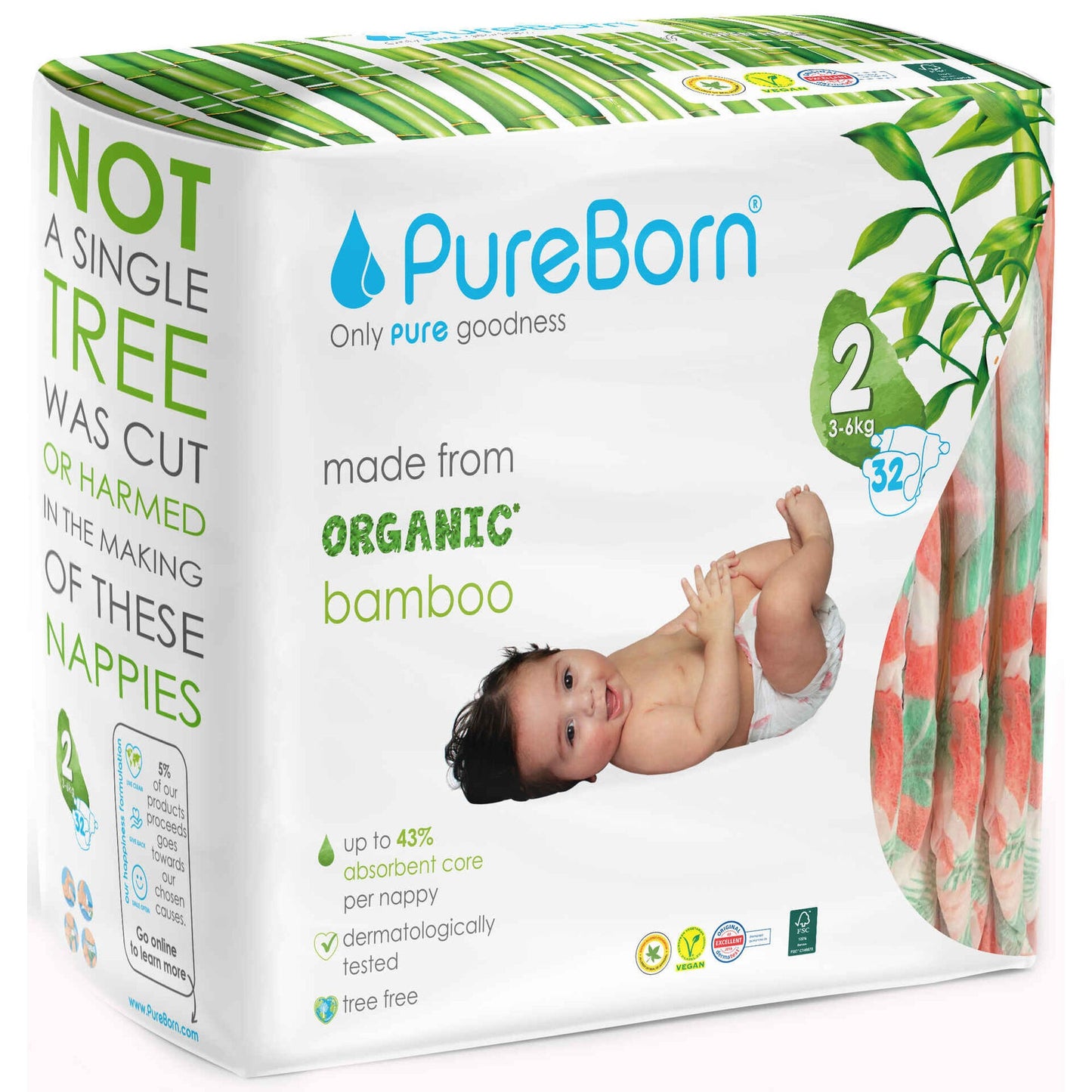 Bamboo Diapers 3-6kg T2 PureBorn