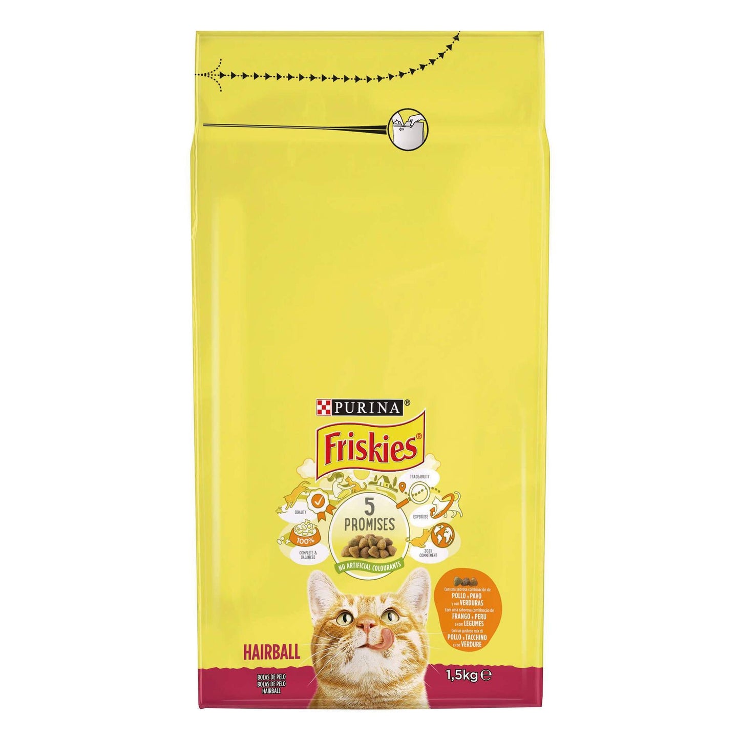 Katzenfutter für ausgewachsene Katzen mit Huhn und Gemüse, Haarballen, Purina Friskies, 1,5 kg