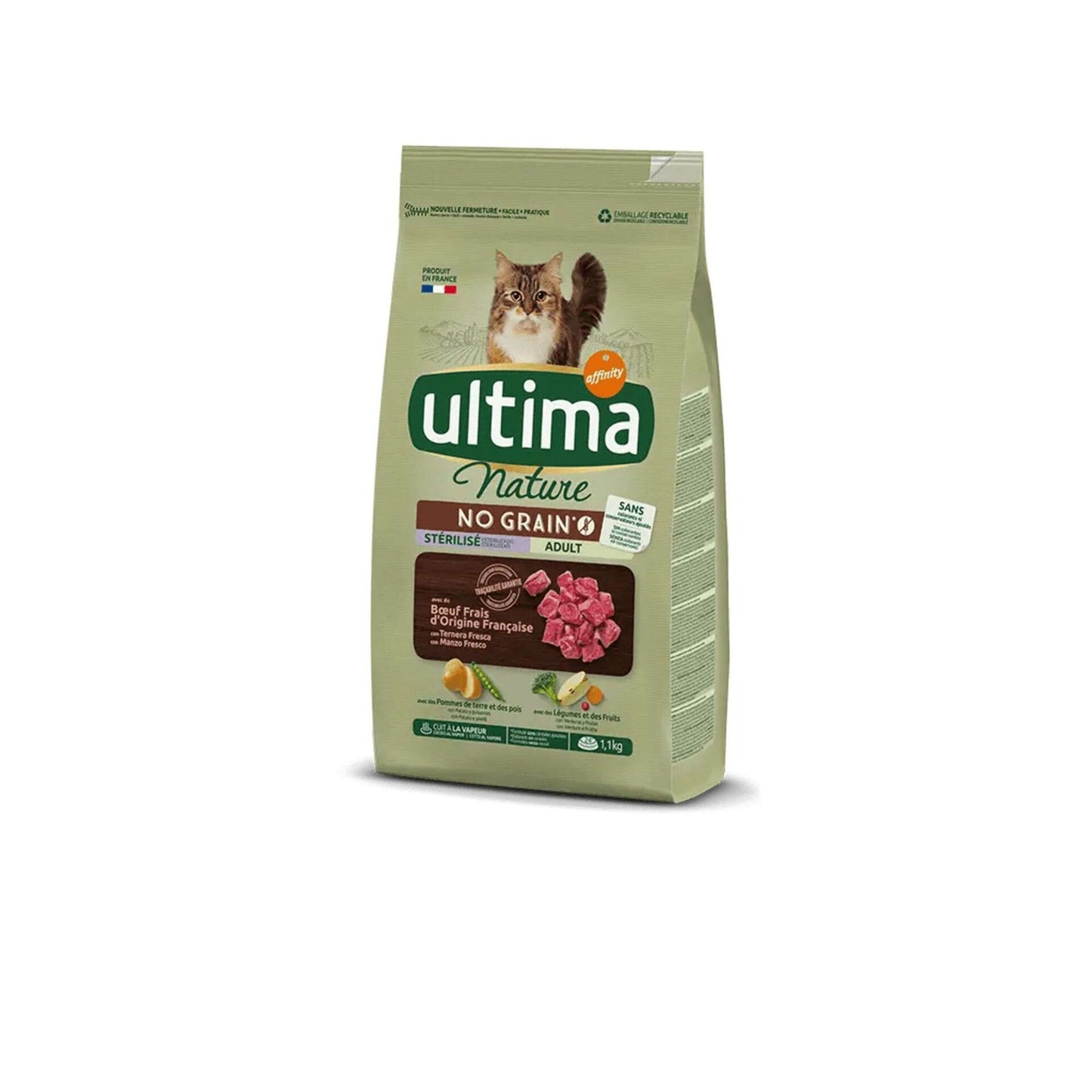 Alimento para gatos esterilizado con carne de vacuno de Nature Affinity Ultima Nature 1,1 kg