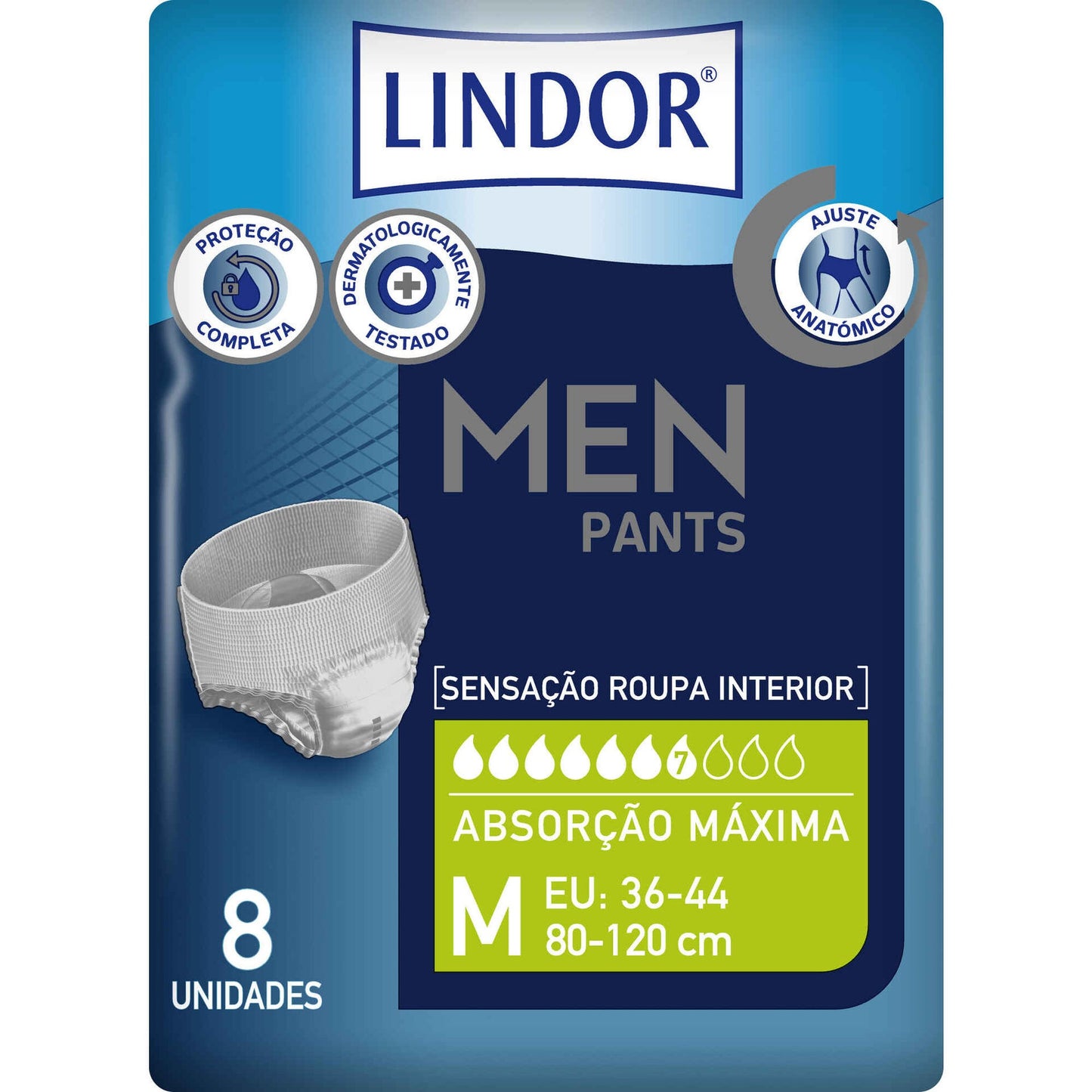 Lindor men medium absorbent briefs 80–120 cm 8 units adult diapers discreet comfort protection