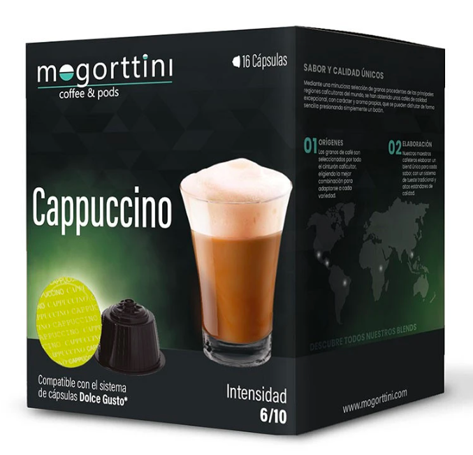 Mogorttini Cappuccino coffee capsules 16 pack Dolce Gusto compatible creamy cappuccino pods smooth milk coffee capsules