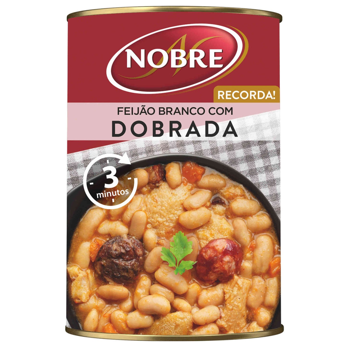 Nobre dobrada com feijao branco 500g Portuguese tripe and white bean meal, canned family pantry meal