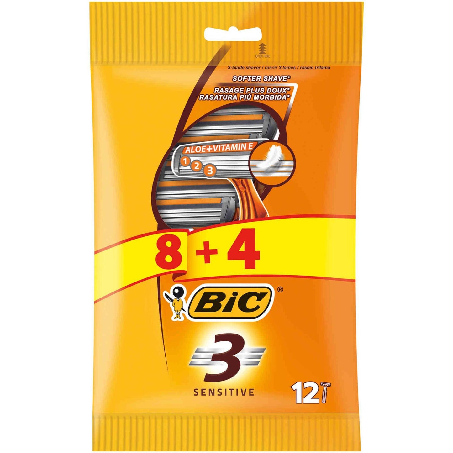 bic sensitive 3 disposable blades pack of 12 triple blade razors sensitive skin shaving grooming personal care