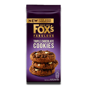 foxs fabulous triple chocolate cookies 180g chunky triple chocolate biscuits british snack
