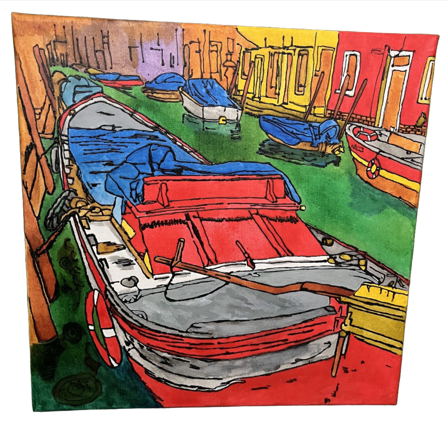 hand painted venice canal boats canvas 40x40cm textured wall art european travel decor