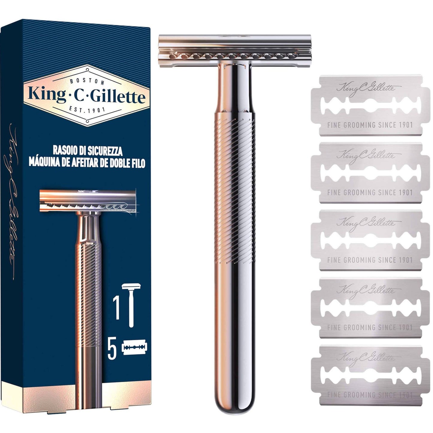 king c gillette double edge safety razor with 5 blades premium traditional wet shaving set