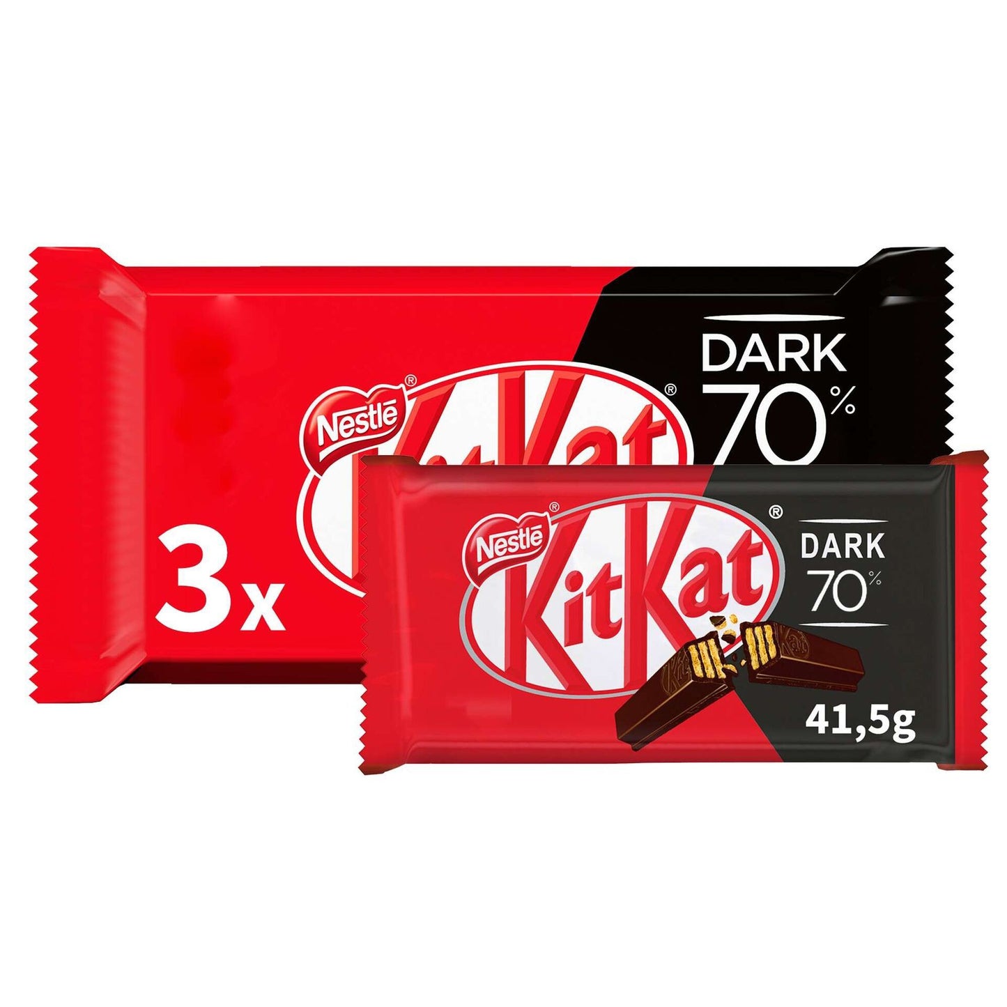 kitkat dark chocolate snack 70 percent cocoa 124.5g 3 pack dark chocolate wafer bars classic chocolate bars and snack bars multipack