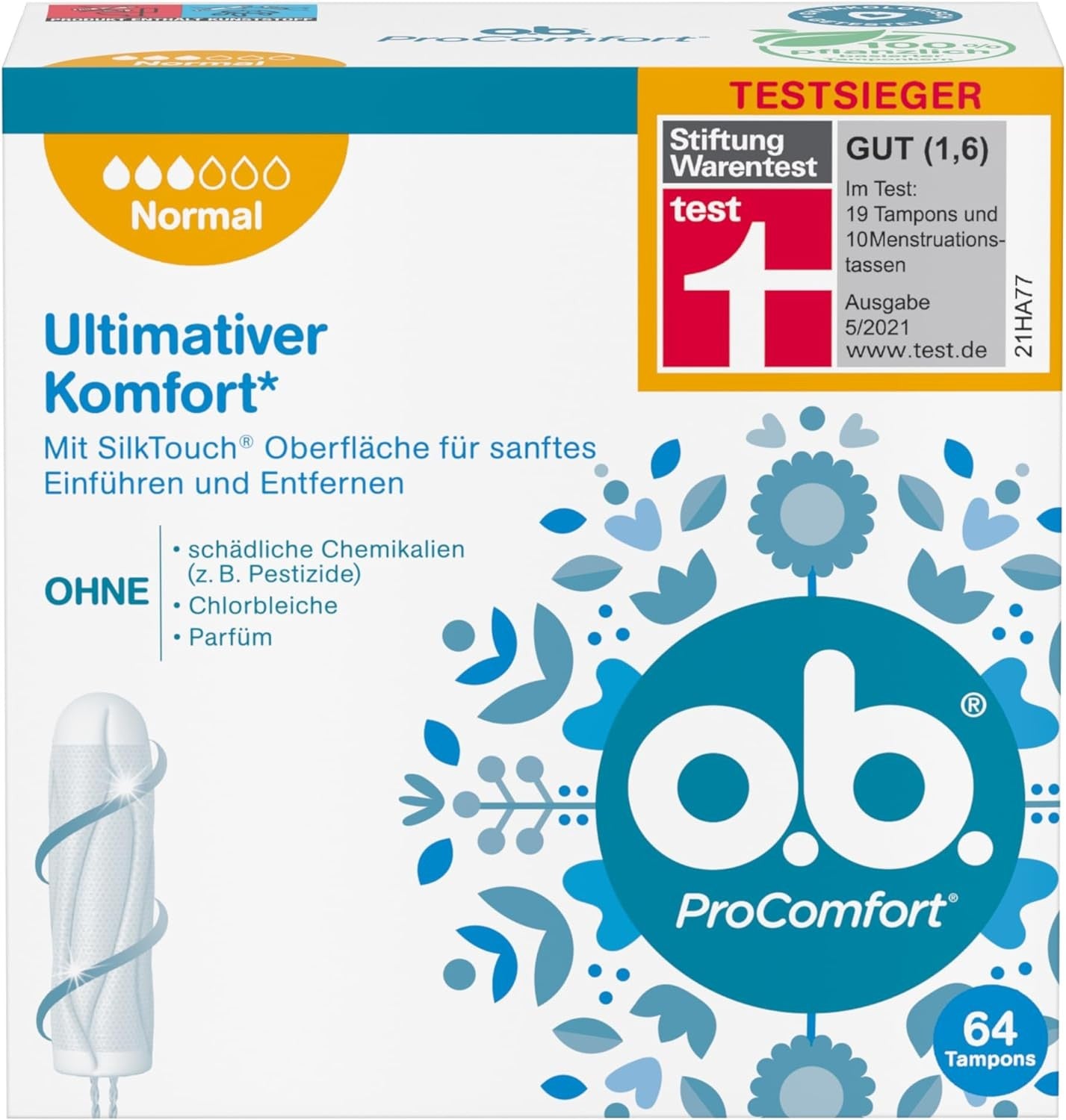 ob procomfort normal digital tampons pack of 64 feminine hygiene intimate care womens essentials