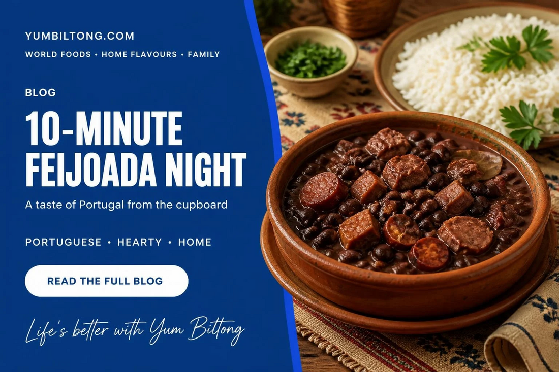 Portuguese feijoada bean stew with white rice and parsley, Yum Biltong quick recipe