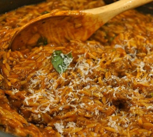 All-in-one bolognese risoni bake