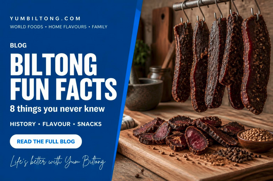 Biltong hanging to dry with spices, Yum Biltong fun facts blog