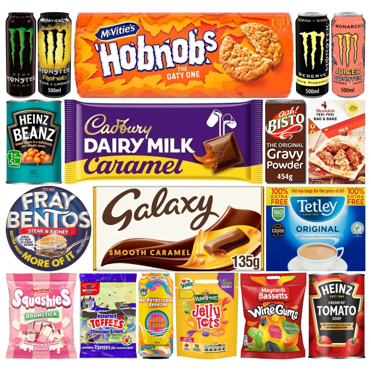 Special buys, Multi Buy offers and clearance: Monster Energy, Hobnobs, Cadbury, Galaxy, Bisto, Fray Bentos, Tetley and sweets