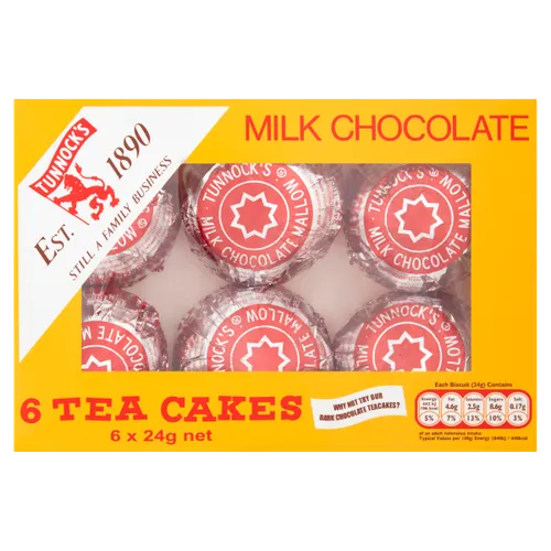 Caja de 6 tortitas de chocolate con leche y té de 24 g Tunnocks