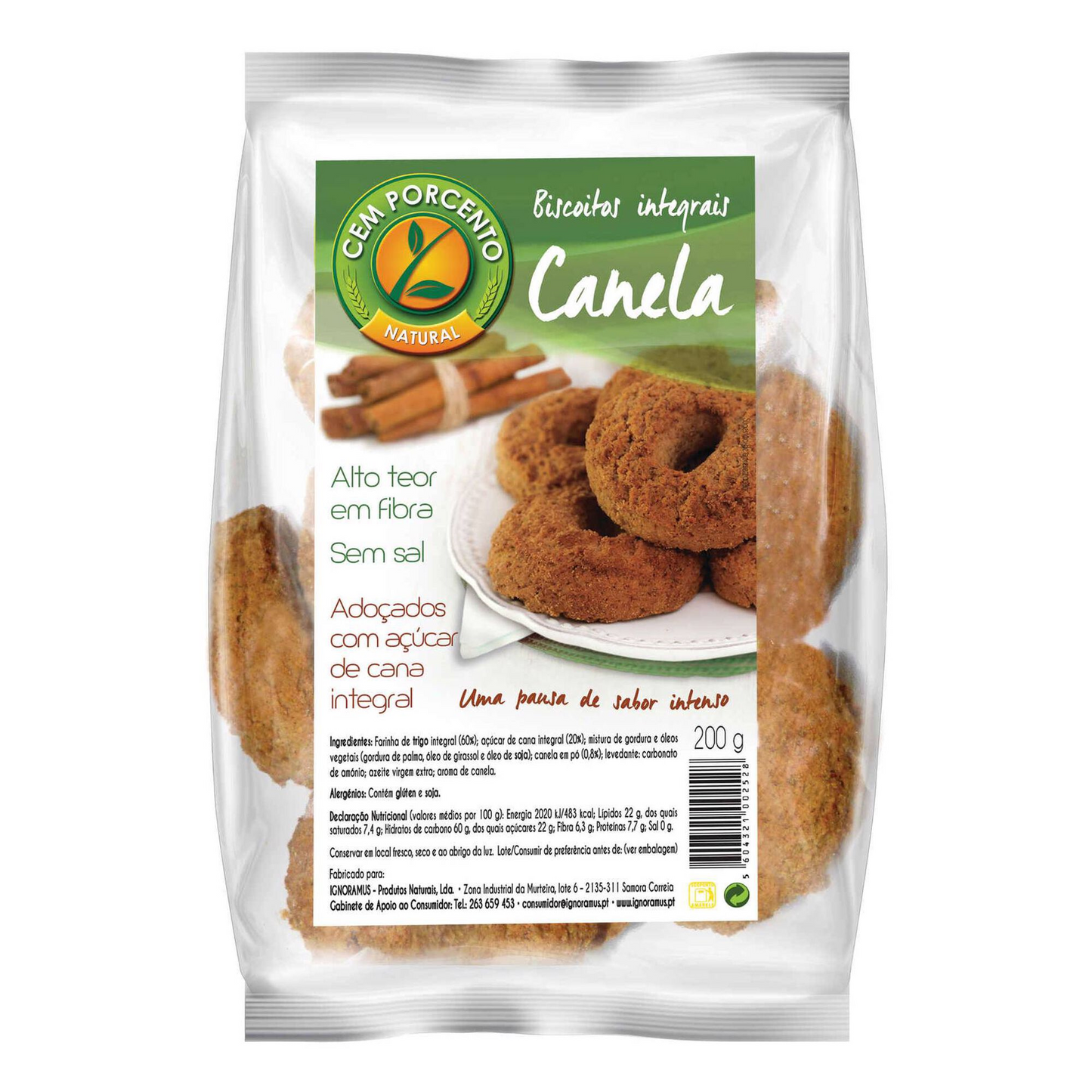 Whole Wheat Cinnamon Cookies Cem Porcento 200g