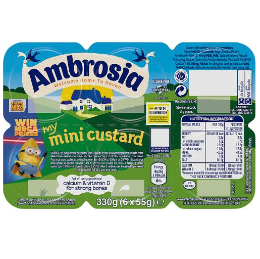 Ambrosia Devon Custard 6 x 55g ready-to-serve creamy custard pots – Fruit and Cream Fillings – South African Products