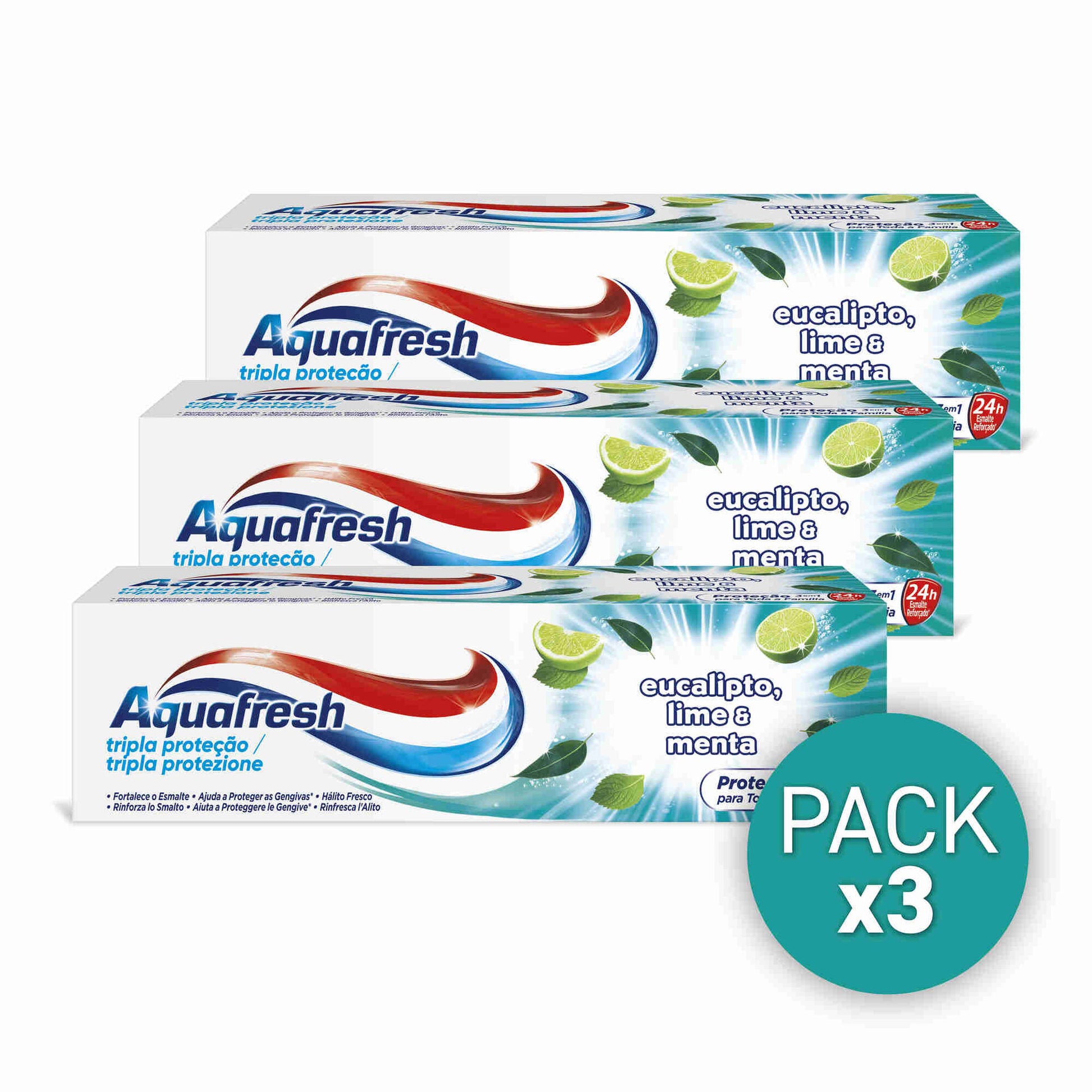 Aquafresh eucalyptus lime mint toothpaste 3 pack 75ml fluoride family oral care fresh breath multipack