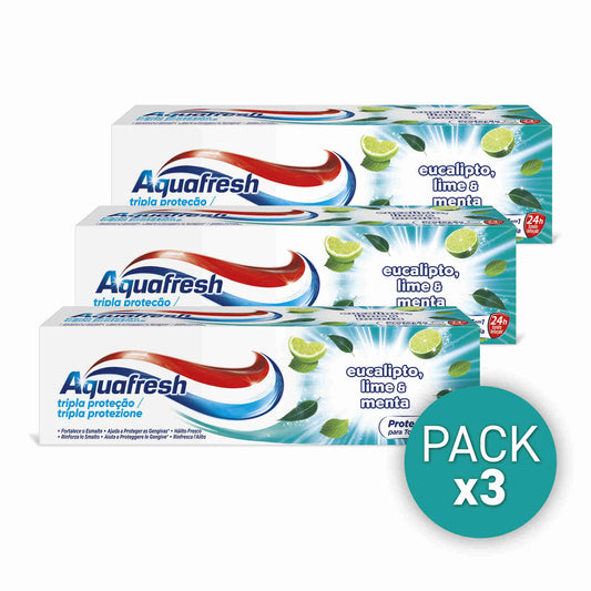 Aquafresh eucalyptus lime mint toothpaste 3 pack 75ml fluoride family oral care fresh breath multipack