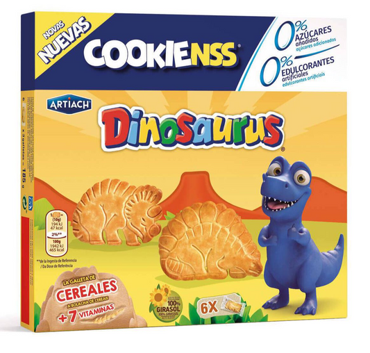 Artiach Artiach Dinosaur Cookies Zero Sugar – 185g Pack (6 Units) | Biscuits – biscuit assortment gift tin – Cookie Assortment – Biscuits, Butter Cookies and Gift Tins