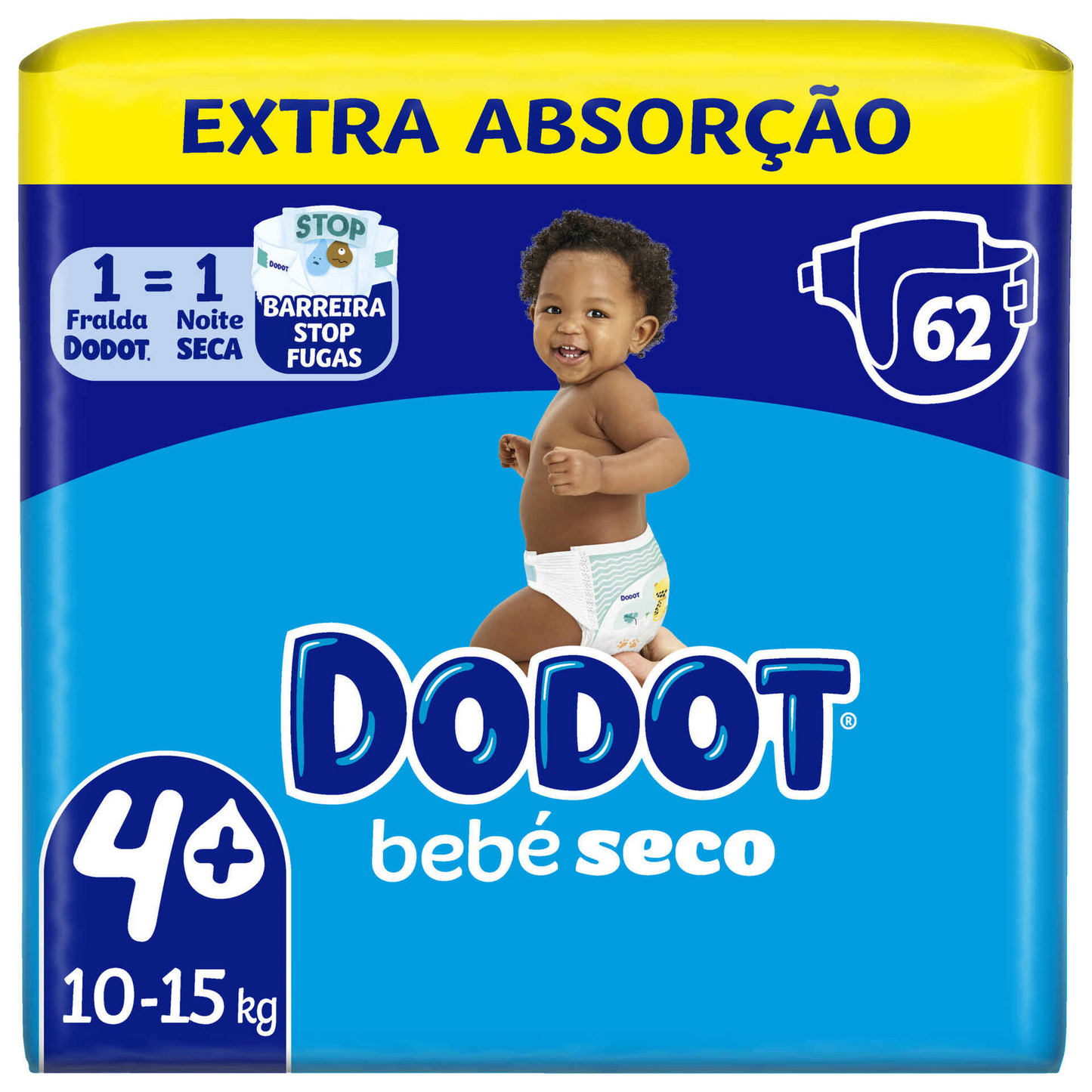 Pañales Dodot Baby Dry Extra 10-15 kg T4+ – 62 unidades | Extra absorbente para bebés activos