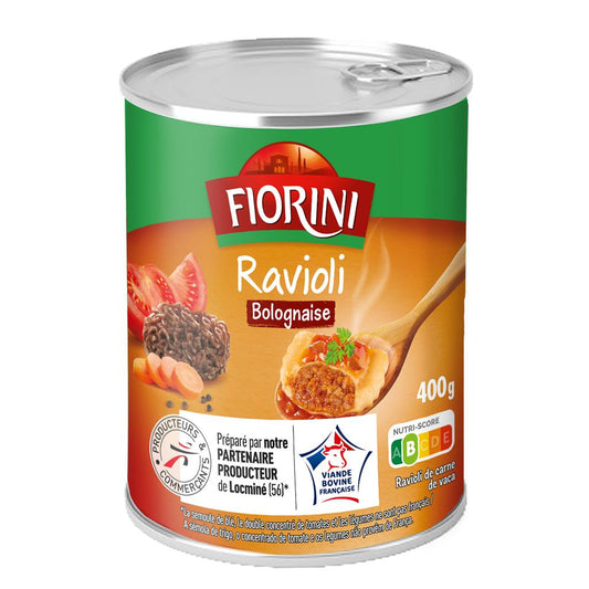 Beef Bolognese ravioli 400g Fiorini canned pasta meal with rich tomato meat sauce