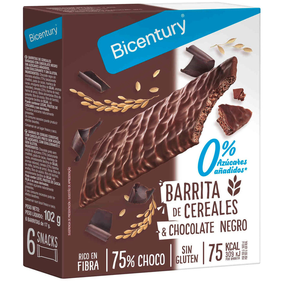 Bicentury Gluten Free Dark Chocolate Cereal Bars No Added Sugar 100g
