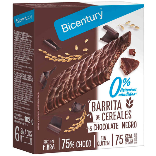 Bicentury Gluten Free Dark Chocolate Cereal Bars No Added Sugar 100g