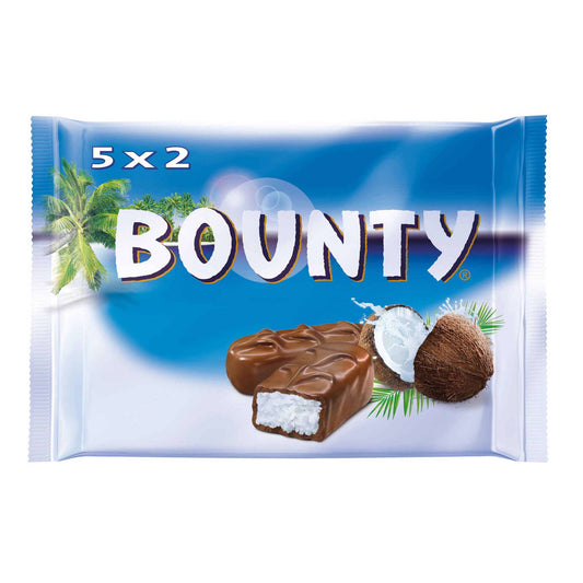 Bounty chocolate and coconut snack bars 285g milk chocolate coated coconut filling classic Bounty chocolate multipack snack bars