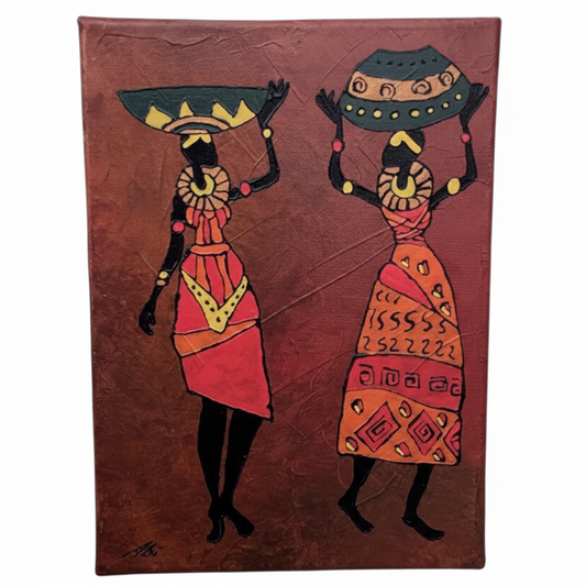 Buy hand painted African women canvas 15x30cm. Textured tribal-inspired wall art with warm tones, perfect for home décor and gifting.