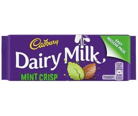 Cadbury Dairy Milk Mint Crisp 53g milk chocolate slab with mint flavour and honeycomb crisp snack bar festive collection