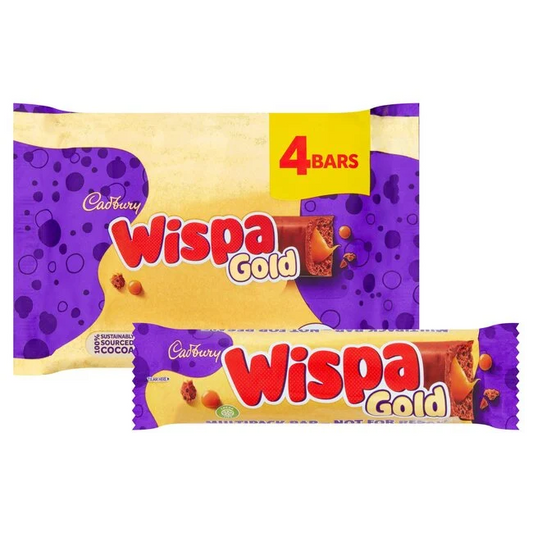 Cadbury Wispa Gold 4 pack 153g aerated bubbly milk chocolate caramel centre Cadbury chocolate snack bars multipack