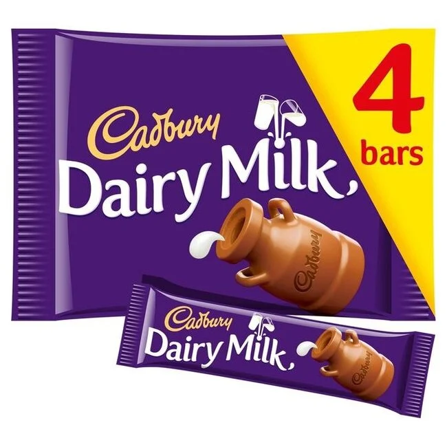 Cadbury dairy milk 4 pack 108.8g classic creamy milk chocolate bars Cadbury multipack chocolate snack bars
