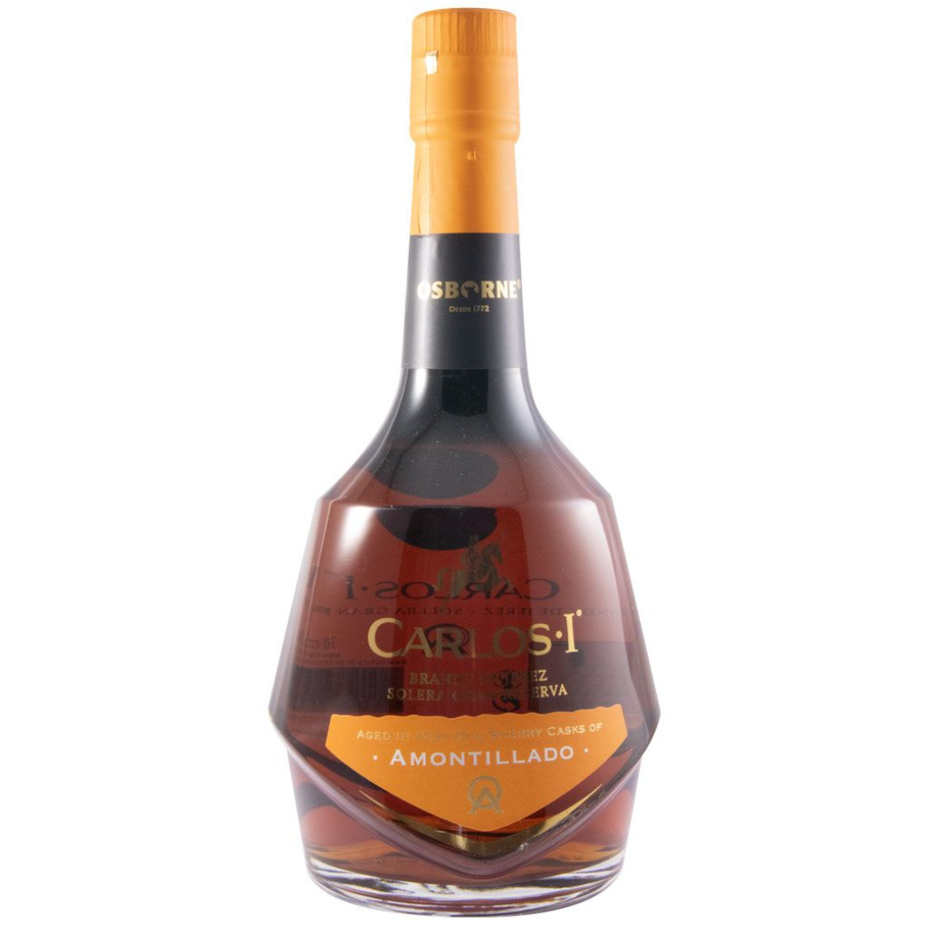 Carlos I Amontillado Brandy 700ml 40% ABV Spanish Brandy de Jerez Solera Gran Reserva with hazelnut almond and mature oak notes