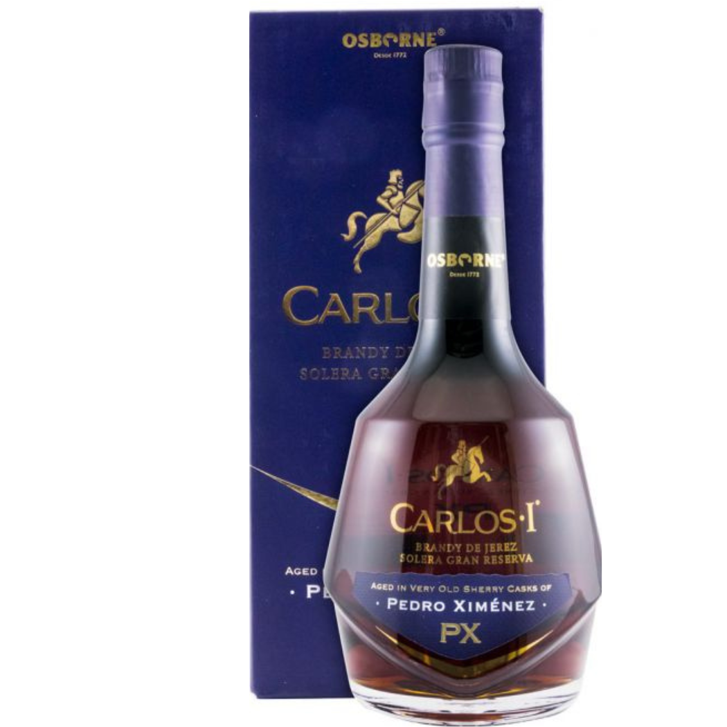Carlos I Pedro Ximénez Brandy 700ml 40% ABV Spanish Brandy de Jerez Solera Gran Reserva finished in PX Sherry casks with raisin fig cocoa and liquorice notes