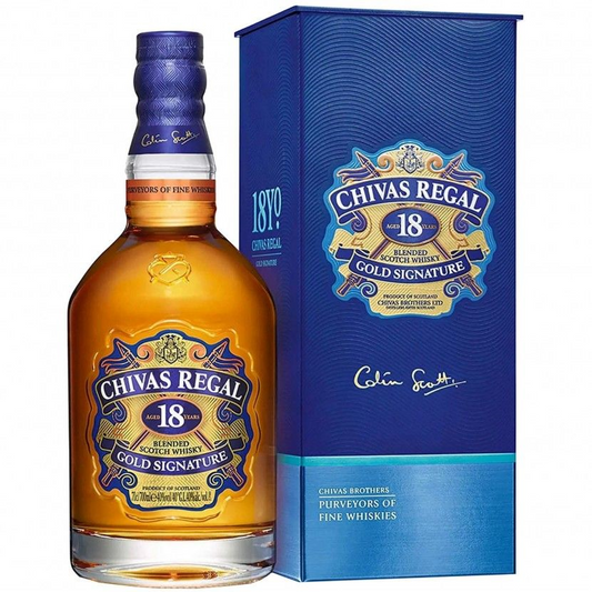 Chivas Regal 18 Year Old Gold Signature Blended Scotch Whisky 700ml 40% ABV with dried fruit buttery toffee dark chocolate orange spice and mellow smoke