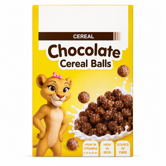 Chocolate cereal balls 375g crunchy cocoa breakfast cereal fortified vitamins fibre breakfast cereal bowl