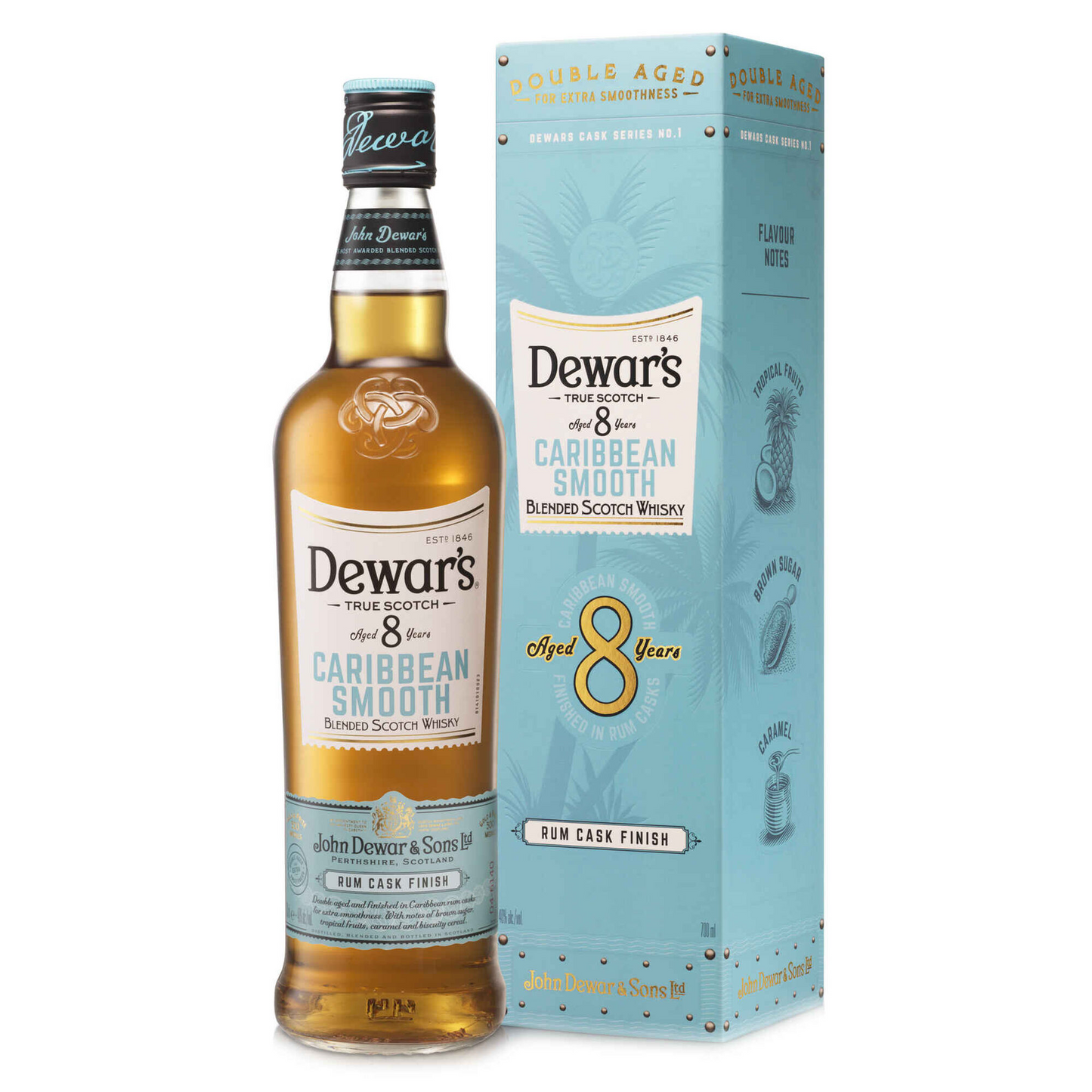 Dewar's 8 Years Caribbean Smooth Blended Scotch Whisky – 700ml Bottle (40% ABV)