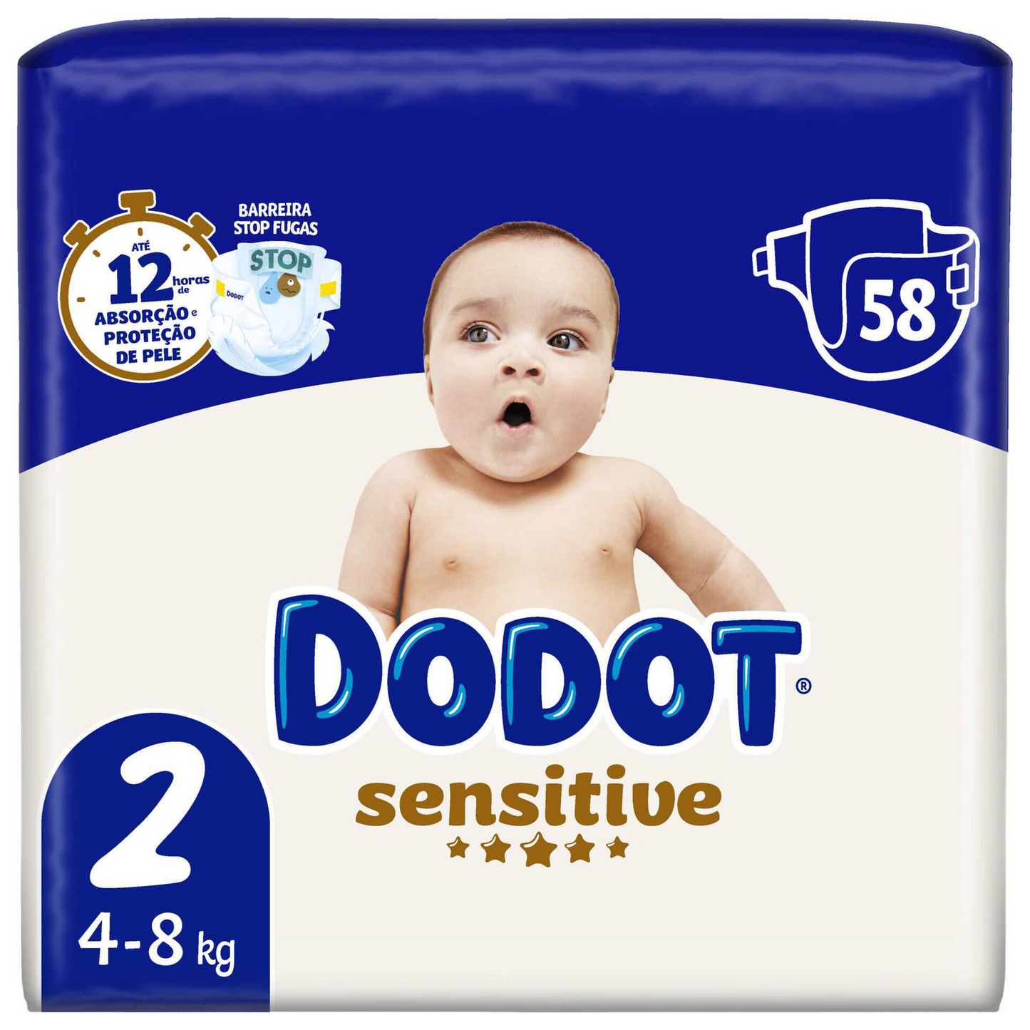 Dodot Sensitive Diapers T2 4–8 kg – 58 Units | Gentle Care for Sensitive Newborn Skin