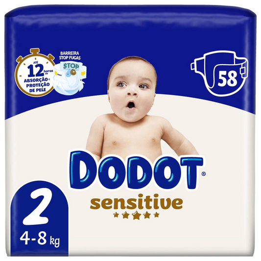 Dodot Sensitive Diapers T2 4–8 kg – 58 Units | Gentle Care for Sensitive Newborn Skin
