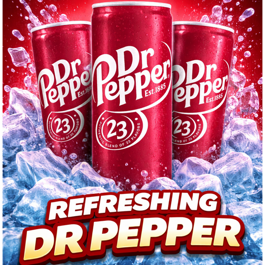 Dr Pepper 330 ml can classic soda 23 flavours refreshing fizzy drink carbonated soft drink chilled beverage popular drinks festive