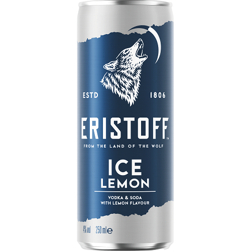 Eristoff Ice Lemon Vodka Cocktail 250ml Can 4% ABV ready-to-drink sparkling lemon vodka mix