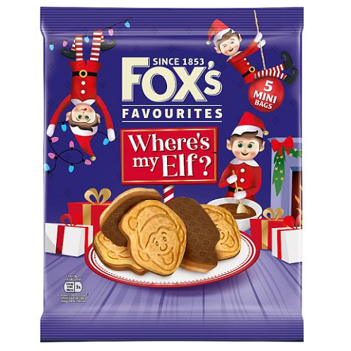 Fox’s Favourites Where’s My Elf? Mini Bag 100 g – festive Christmas cookies, holiday biscuit selection, stocking filler treats, seasonal gift snack, South African Products