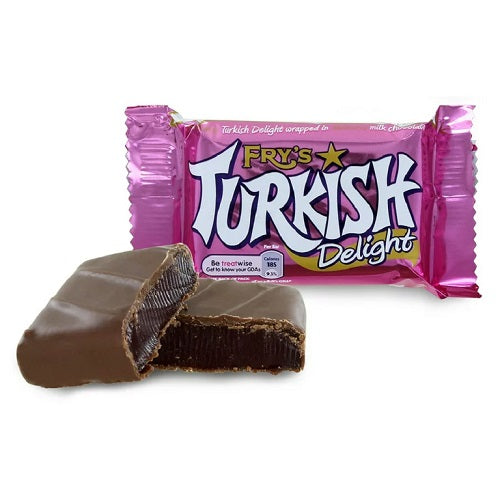 Frys Turkish Delight 51g chocolate bar rose flavoured Turkish delight centre coated in milk chocolate classic British chocolate snack