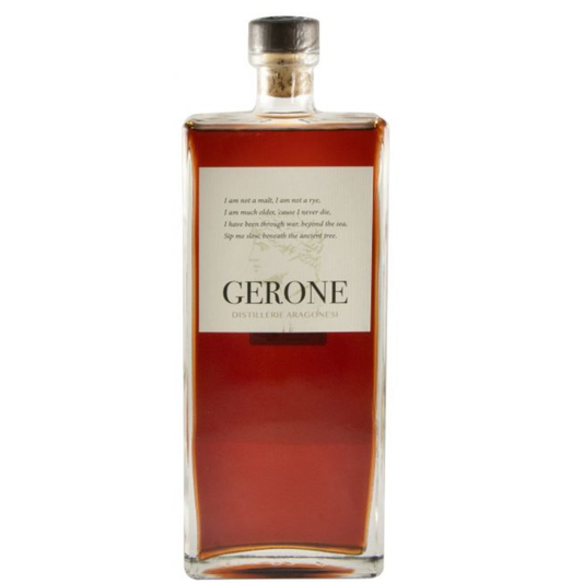 Gerone Italian Brandy 500ml 42% ABV Ischia wine spirit refined in terracotta amphora with carob cocoa cherry coffee and walnut notes