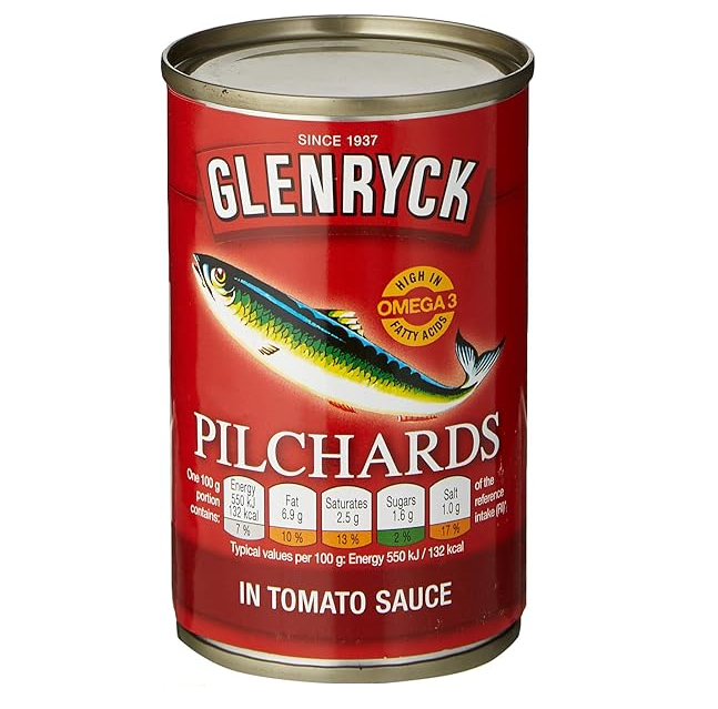 Glenryck pilchards in tomato sauce 155 g tinned fish seafood pantry