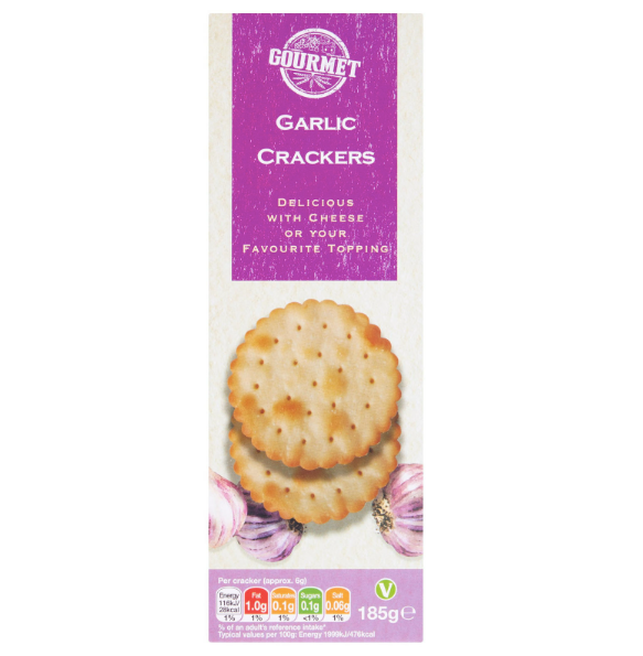 Gourmet Garlic Crackers 185 g savoury baked garlic crackers