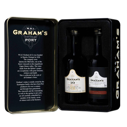 Graham’s LBV and 10-Year-Old Port Wine set 2 x 5 cl – Portuguese port gift box, festive miniature wine selection, Black Friday and Secret Santa gift.