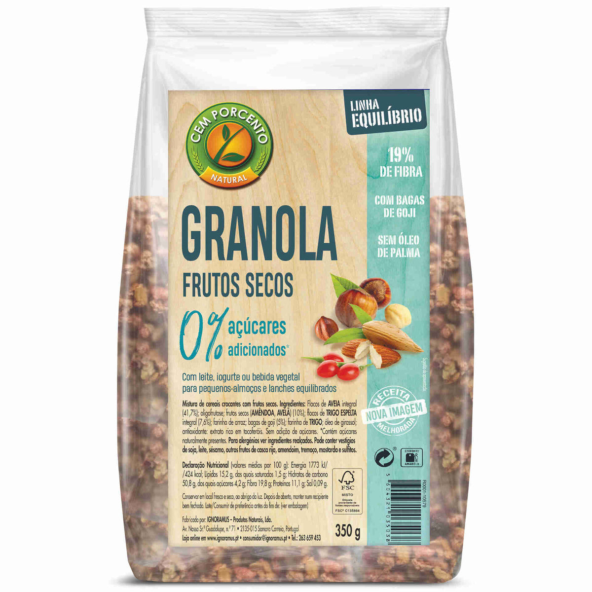 Cem Porcento Granola with Dried Fruit No Added Sugar 350g